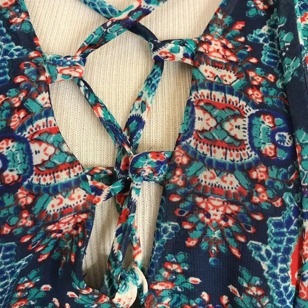 Show Me Your MuMu Blue Red Rancho Mirage Batik Tank Top Small Tunic Oversized